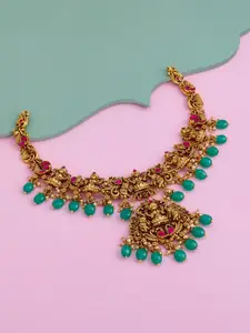 Kushal's Fashion Jewellery Silver Gold-Plated Oxidised Stone Studded & Beaded Necklace