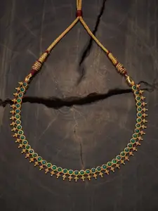 Kushal's Fashion Jewellery Embellished Bridal 92.5 Gold-Plated Stone Temple Necklace