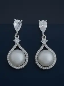 Kushal's Fashion Jewellery 92.5 Silver Rhodium-Plated Classic Pearls Drop Earrings