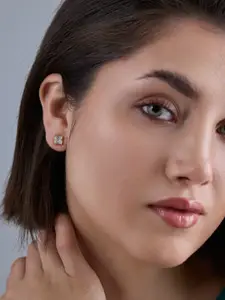 Kushal's Fashion Jewellery 92.5  Silver Gold-Plated Square Shaped Studs