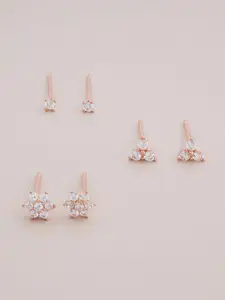 Kushal's Fashion Jewellery 92.5 Sterling Silver Rose Gold Plated Geometric Studs Earrings