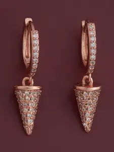 Kushal's Fashion Jewellery 92.5  Silver Rose Gold-Plated Zircon Hoop Earrings