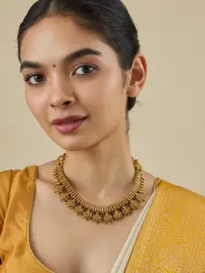 Kushal's Fashion Jewellery Embellished Bridal Silver Stone Lakshmi Goddess Necklace