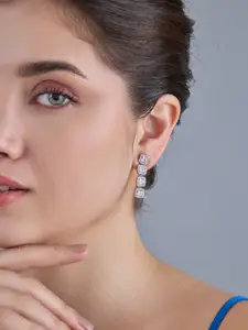 Kushal's Fashion Jewellery 92.5 Silver Rhodium-Plated Zircon Classic Drop Earrings