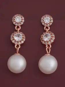 Kushal's Fashion Jewellery 92.5  Silver Rose Gold-Plated Pearls Drop Earrings
