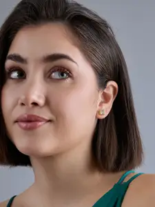 Kushal's Fashion Jewellery 92.5  Silver Gold-Plated Zircon Studded Studs Earrings