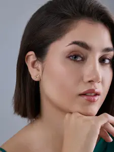 Kushal's Fashion Jewellery 92.5  Silver Gold-Plated CZ Studded Studs Earrings