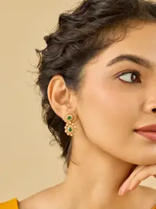 Kushal's Fashion Jewellery 92.5 Pure Silver Gold-Plated Contemporary Artificial Stone Stud