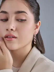 Kushal's Fashion Jewellery 92.5  Silver Rose Gold-Plated Classic Drop Earrings