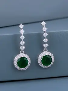 Kushal's Fashion Jewellery 92.5 Silver Rhodium-Plated Zircon Circular Shaped Drop Earrings