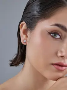 Kushal's Fashion Jewellery 92.5  Silver Rhodium-Plated Classic Studs