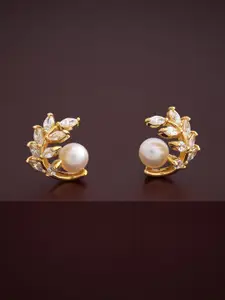 Kushal's Fashion Jewellery 92.5  Silver Gold Plated Pearl Classic Studs