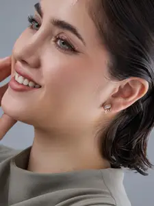 Kushal's Fashion Jewellery 92.5 Sterling Silver Rose Gold-Plated CZ Studded Studs Earrings