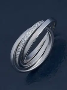 Kushal's Fashion Jewellery 92.5 Sterling Silver Rhodium-Plated Zircon-Studded Finger Ring