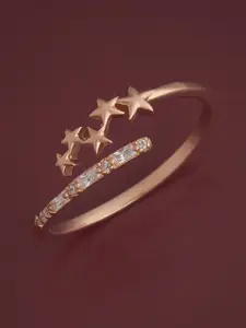Kushal's Fashion Jewellery Sterling Silver Rose Gold-Plated CZ Studded Temple Finger Ring
