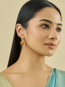 Kushal's Fashion Jewellery Embellished Bridal Ruby  92.5 Silver Temple Jhumkas