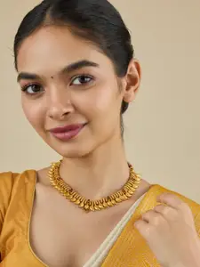 Kushal's Fashion Jewellery Embellished Bridal 92.5 Ruby-Green Gold-Plated Temple Necklace