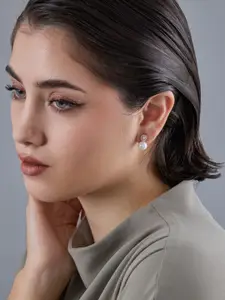 Kushal's Fashion Jewellery 92.5  Silver Rose Gold-Plated CZ Studded Studs Earrings