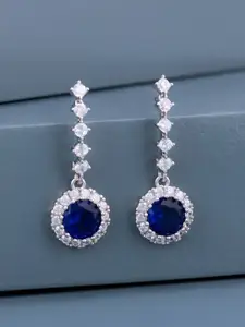 Kushal's Fashion Jewellery 92.5 Silver Rhodium-Plated Zircon Circular Shaped Drop Earrings