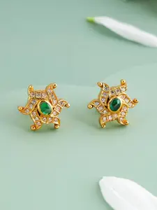 Kushal's Fashion Jewellery 92.5 Pure Silver Gold-Plated Temple Floral Ethnic Stud Earrings