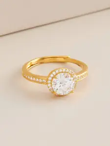 Kushal's Fashion Jewellery 92.5 Pure Silver Gold-Plated Stone Studded Finger Ring