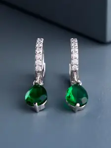 Kushal's Fashion Jewellery 92.5 Silver Rhodium-Plated Zircon Teardrop Shaped Hoop Earrings