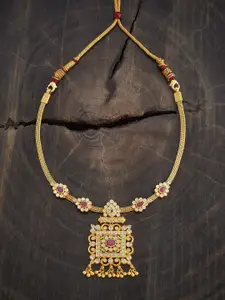 Kushal's Fashion Jewellery Embellished Bridal Gold-Plated Temple Necklace