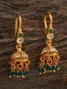 Kushal's Fashion Jewellery Embellished Bridal Gold-Plated 92.5 Silver Temple Jhumkas