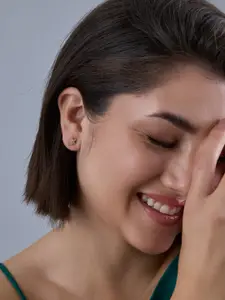 Kushal's Fashion Jewellery 92.5  Silver Gold Plated Stone Studded Floral Studs