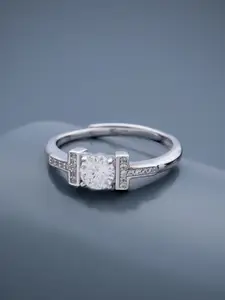 Kushal's Fashion Jewellery 92.5 Pure Silver Rhodium-Plated Stone Studded Finger Ring