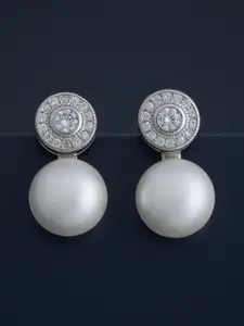 Kushal's Fashion Jewellery 92.5  Silver Rhodium-Plated Classic Pearl Studs