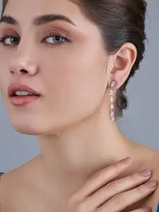 Kushal's Fashion Jewellery 92.5  Silver Rhodium-Plated CZ Teardrop Earrings