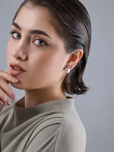 Kushal's Fashion Jewellery 92.5  Silver Rose Gold-Plated Classic Pearls Studs