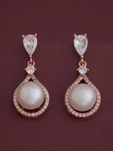 Kushal's Fashion Jewellery 92.5  Silver Rose Gold-Plated CZ Studded Drop Earrings