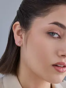 Kushal's Fashion Jewellery 92.5  Silver Rose Gold-Plated Classic Zircon Studs