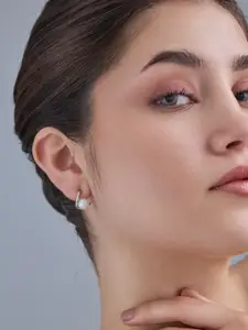 Kushal's Fashion Jewellery 92.5  Silver Rhodium-Plated Classic Hoop Earrings