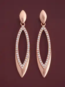 Kushal's Fashion Jewellery 92.5  Silver Rose Gold-Plated CZ Studded Drop Earrings