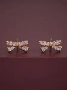 Kushal's Fashion Jewellery 92.5  Silver Rose Gold-Plated CZ Studded Studs Earrings