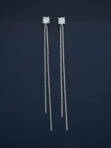 Kushal's Fashion Jewellery 92.5  Silver Rhodium-Plated Zircon Drop Earrings