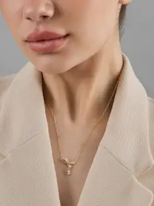 Kushal's Fashion Jewellery  92.5 Silver Gold-Plated Cubic Zircon-Studded Pendant Chain