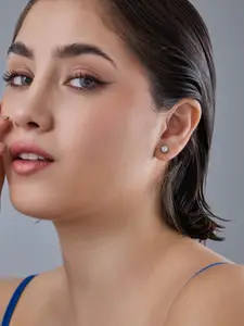 Kushal's Fashion Jewellery 92.5  Silver Rhodium-Plated Classic Studs Earrings