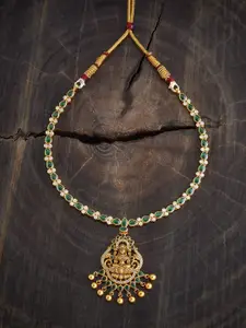Kushal's Fashion Jewellery 92.5 Pure Silver Gold-Plated Stone Studded & Beaded Necklace