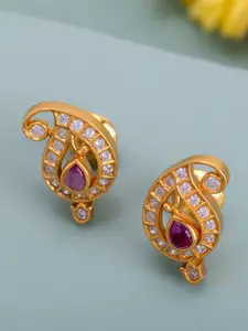 Kushal's Fashion Jewellery 92.5 Pure Silver Gold-Plated Paisley Shaped Ruby Studs Earrings