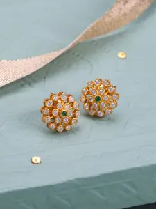 Kushal's Fashion Jewellery 92.5 Pure Silver Gold-Plated Contemporary Stones Studs