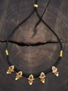 Kushal's Fashion Jewellery Embellished Bridal Silver Gold Plated Stones & Temple Necklace