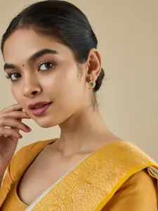 Kushal's Fashion Jewellery Embellished Bridal 92.5 Ruby-Rhodium-Plated Studs Earrings