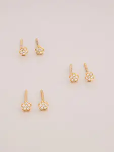 Kushal's Fashion Jewellery 92.5 Sterling Silver Gold Plated Floral Studs Earrings