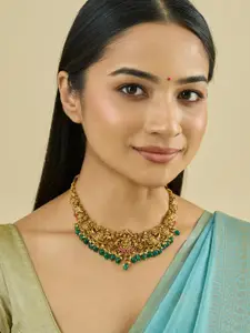 Kushal's Fashion Jewellery Silver Gold-Plated Beaded Temple Necklace