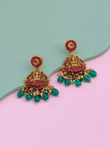 Kushal's Fashion Jewellery Silver Gold-Plated Classic Temple Drop Earrings
