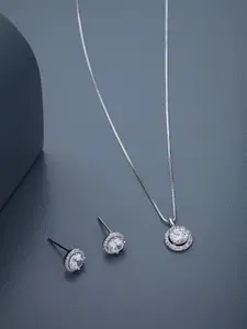 Kushal's Fashion Jewellery White 925 Pure Silver Rhodium-Plated Party Pendant Set